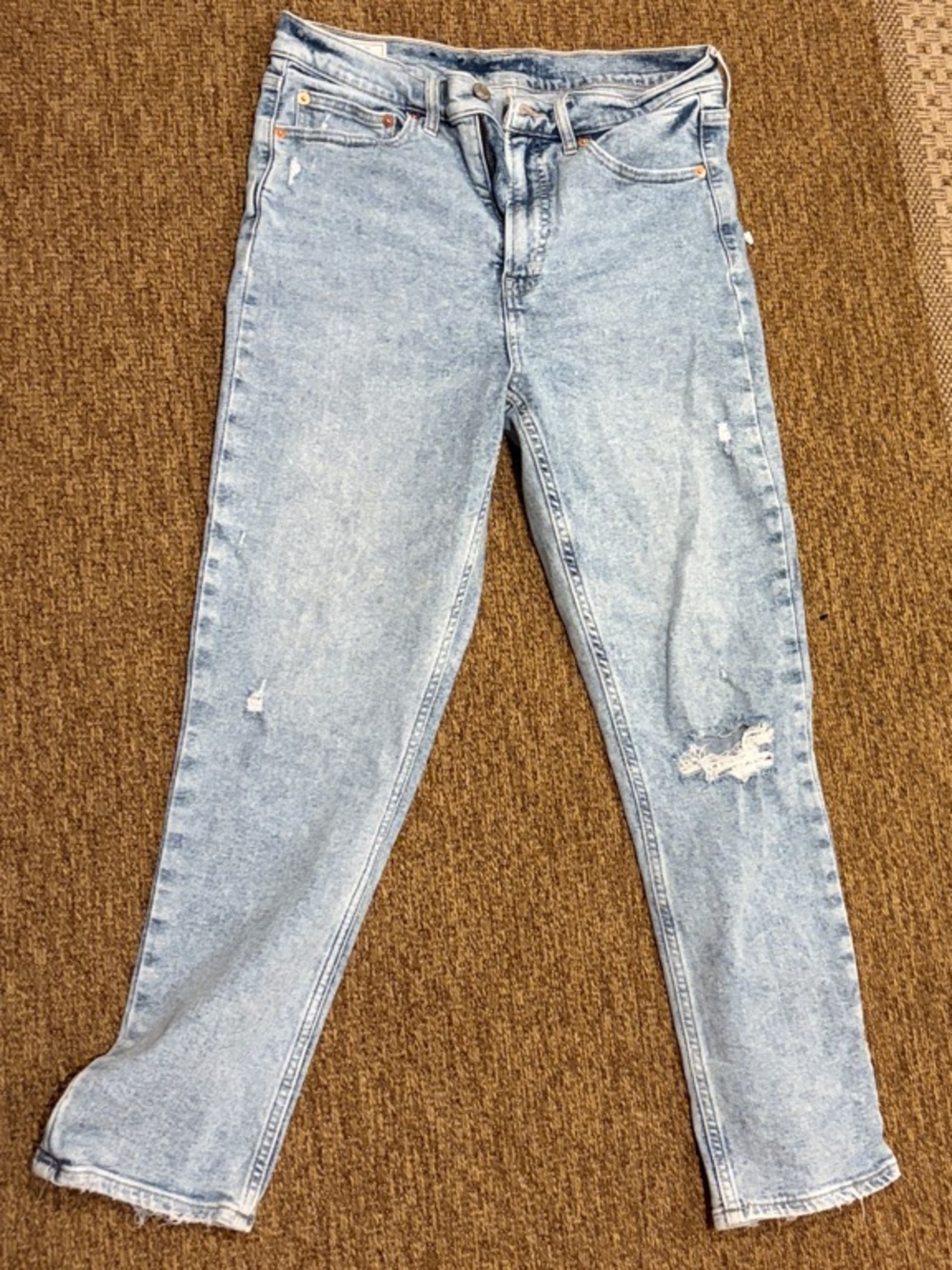GAP Light Blue Straight Leg Jeans with Distressed Knee